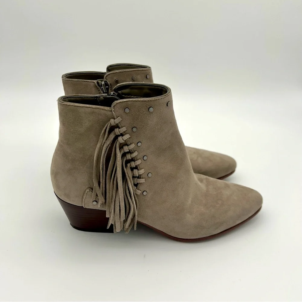 Sam Edelman - Women's Studded Fringe Suede Ankle Boots/ Thick Heels/ Bootie - Picture 7 of 16